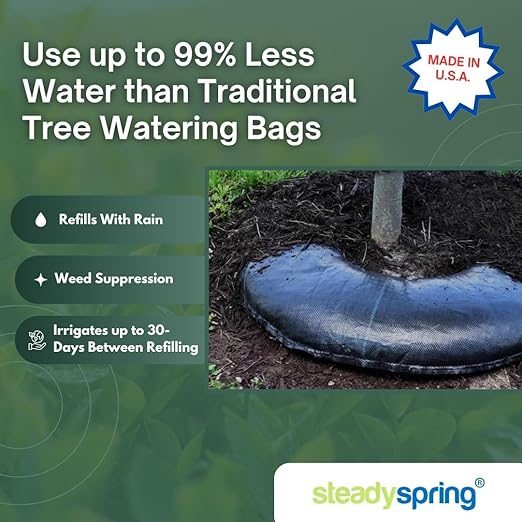 SteadySpring® 24" Smart 30+Day Tree Watering Mat - AUTO Refills with RAIN and Slow Releases As Plant Needs - for Root Balls 11" - 15" Dia Slow Release Technology Prevents Over and Under Watering (1)