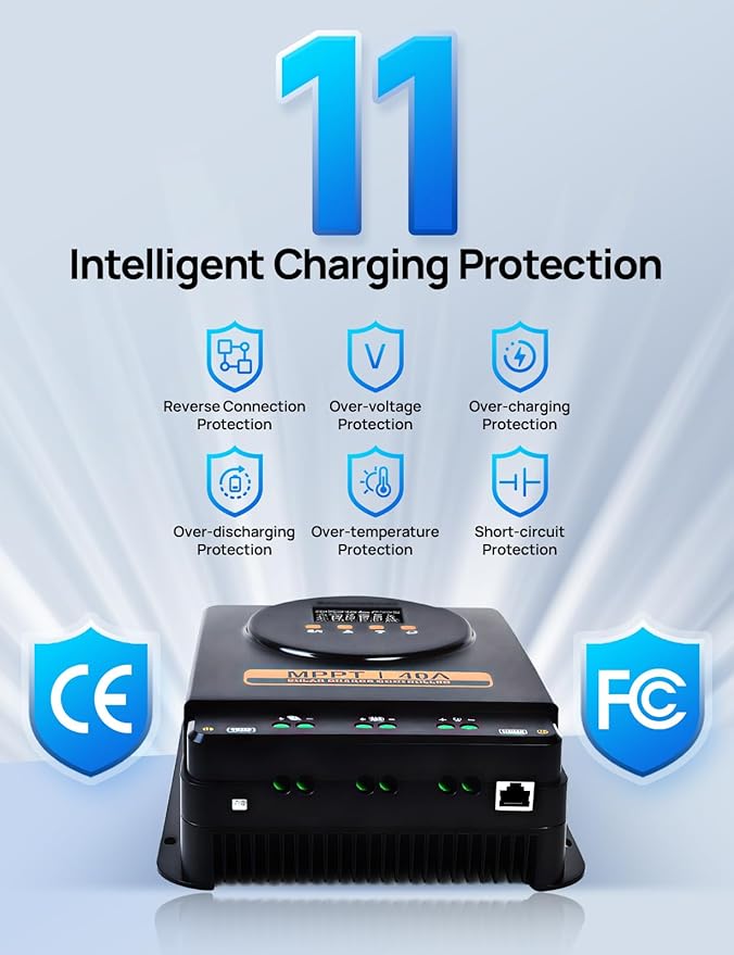 ECO-WORTHY MPPT Solar Charge Controller 40A with Bluetooth, 12V/24V Auto, LCD Display, Compatible with LiFePO4 Gel SLA Battery, Lithium Battery Activation for Solar Panels