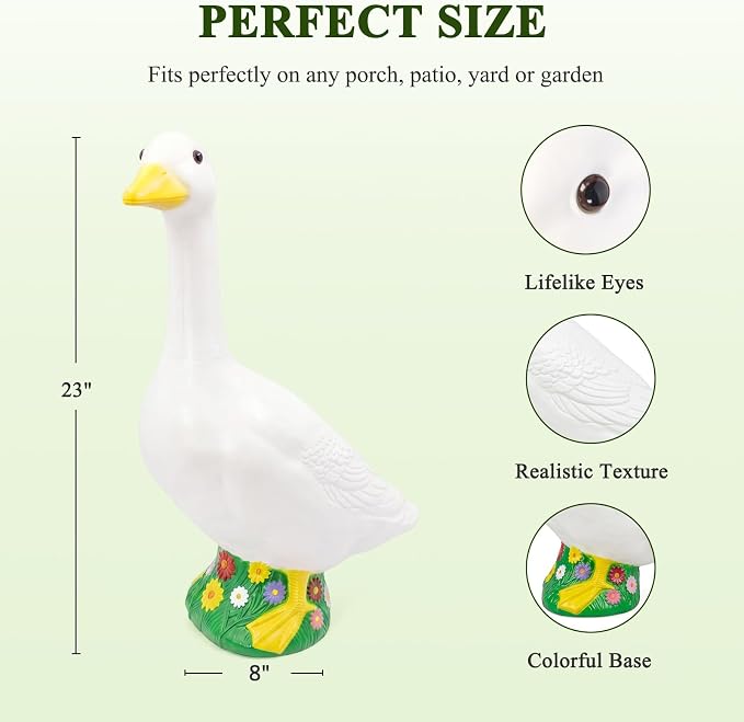23 Inch Large Porch Goose Statue - PE Plastic Outdoor Goose Decor for Lawn, Yard, & Garden Decoration, Unique Housewarming Birthday Graduation Gifts for Women Mom Grandma
