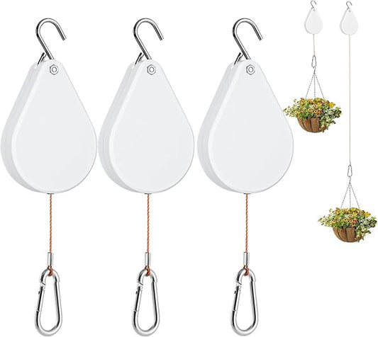 2026 Upgraded Retractable Plant Hanger,Plant Pulleys for Hanging Plants,Easy to Raise and Lower,Quick Lock,Heavy Duty, Adjustable Hook for Garden Baskets Pots,Birds Feeder,(3Pcs,White)