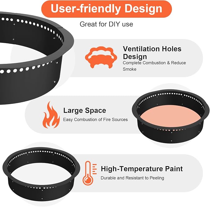 Smokeless Fire Pit Ring, 43 inch Outer/39 inch Inner Heavy Duty Large Solid Steel Firepit Liner for Outside Wood Burning, DIY Campfire Ring Above or In-Ground for Outdoor