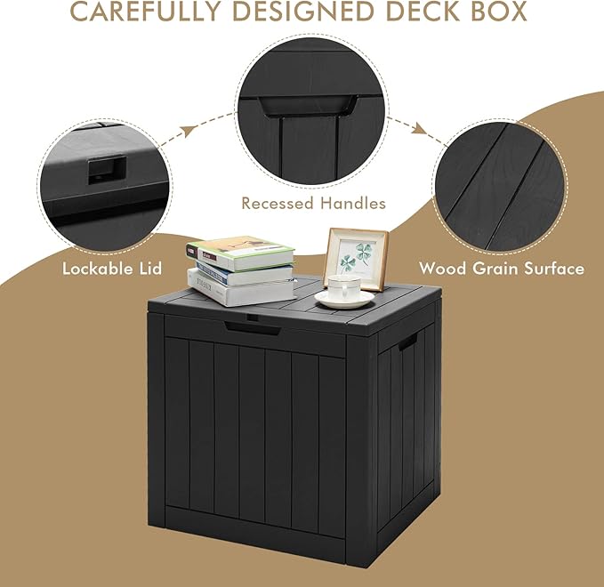 Giantex Deck Boxes Outdoor Waterproof - 30 Gallon Patio Storage Box with Lockable Lid, Built-in Handles, Storage Bin for Poolside, Package Delivery, Cushions, Garden Tools, Outside Storage Box (Black)