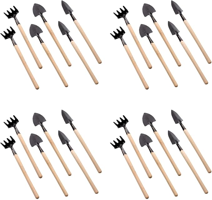 Garneck 8 Sets Mini Gardening Tools with Metal Rake Trowel and Shovel - Succulent Potting Planting Kit for Indoor - Small Gardening Tools for Cultivating Weeding Transplanting