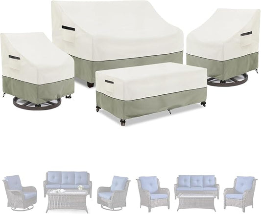 Patio Furniture Covers 4 Piece Set, 600D Heavy Duty Outdoor Furniture Covers Waterproof for Patio 3-Seater Sofa,Swivel Rocker Chair and Coffee Table Furniture Set,Beige,X-Large