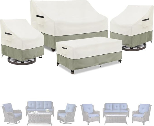 Patio Furniture Covers 4 Piece Set, 600D Heavy Duty Outdoor Furniture Covers Waterproof for Patio 3-Seater Sofa,Swivel Rocker Chair and Coffee Table Furniture Set,(Beige,XX-Large)