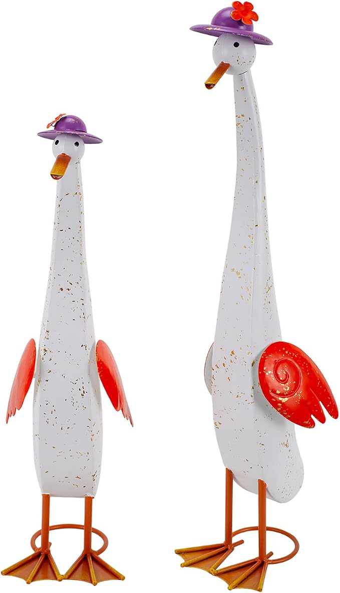 22" Duck Garden Statue Set of 2 Metal Ducks | Outdoor Decor Porch Animal Figurine Yard Art Sculptures Rustproof Lawn Ornament for Outside Patio Backyard Decorations