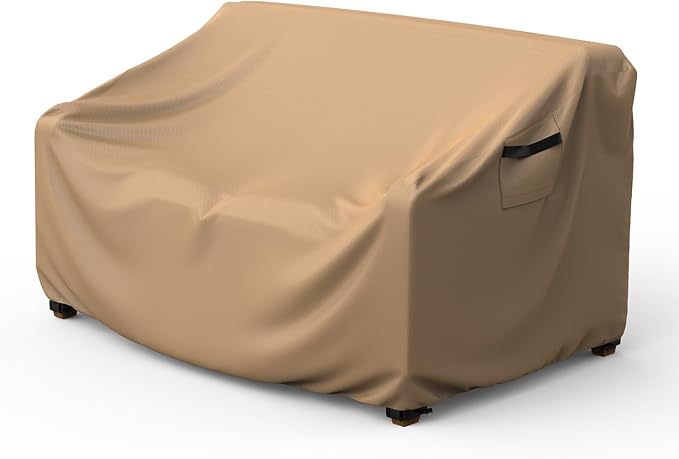 Heavy Duty Patio Sofa Cover, Mrrihand 2-Seater Outdoor Sofa Loveseat Cover, Outdoor Patio Furniture Cover with Air Vent and Handles, 90" W×34" D×32" H, Brown