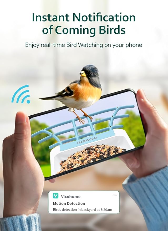 Osoeri Bird Feeder with Camera - Solar Smart Bird Feeder with AI Identify, 1080P HD Auto Capture Birds Video, Real-Time Alerts, Gifts for Family and Friends, 2.4GHz WiFi