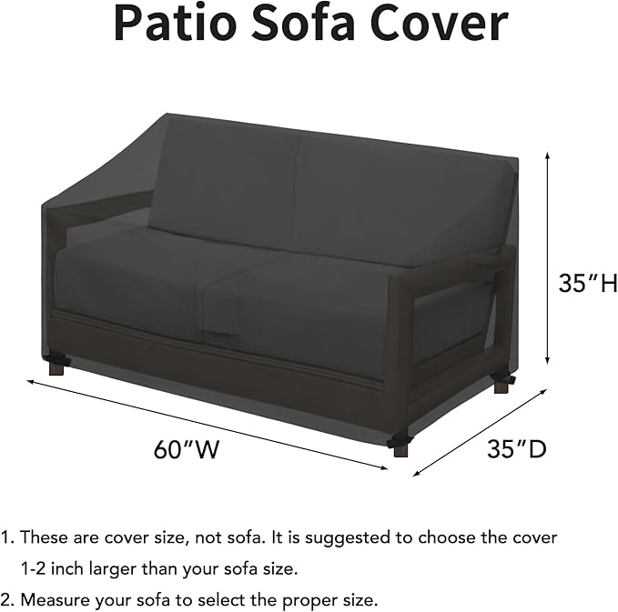 Easy-Going Waterproof Patio Sofa Cover UV Resistant Outdoor Loveseat Cover Durable Patio Bench Cover Weatherproof Lawn Patio Furniture Cover (60Wx35Dx35H inch, Black)