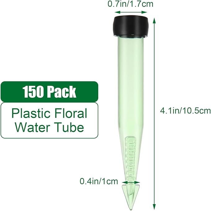LDHHYH 150 Pack 4 Inch Floral Water Tubes with Caps, Plastic Green Flower Water Tubes, Water Tubes for Flower, Single Floral Tubes for Fresh Flower Arrangement Decoration