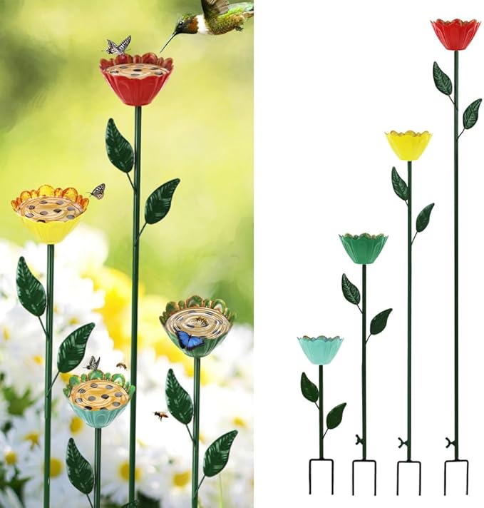 DREAMSOUL Flower Bee Watering Station Small Bird Bath Multi-Height Bird Bath with Bee Feeder for Garden Patio Lawn Decor