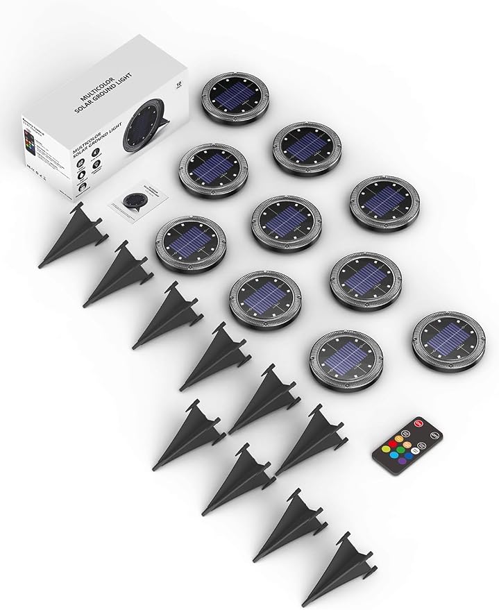 Color Changing Solar Ground Lights with 33ft Long Distance Remote Control - Flat Solar Lights Outdoor Waterproof - Pathway Lights Solar Powered for Yard Decorative Outside Lawn Walkway [10 Pack]