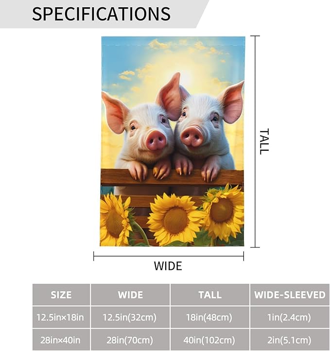 Delerain Two Pig Sunflower Garden Flag, 12.5 x 18 Inch Double Sided Design Weather Resistant Indoor & Outdoor Decoration Small Banner For Home Yard Lawn Patio Office