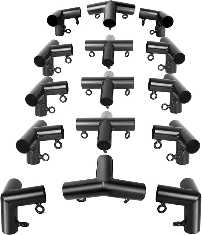 Aoneky 6-Pack 1.05 Inch Corner Canopy Connector Kit, Heavy Duty Carport Frame Fittings for 3/4 Inch EMT Pipe, 156 Degree Peak Angle, Universal for 4 6 8 10 Leg Structures, Black (10-Legs Set)