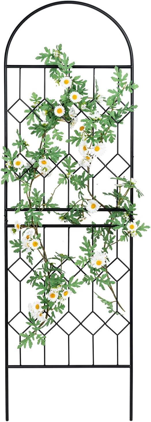 MyGift 4.5 ft Tall Arched Trellis with Matte Black Metal Wire Vintage Diamond Lattice, Geometric Shaped Outdoor Garden Support Frame for Climbing Plants and Crawling Vines