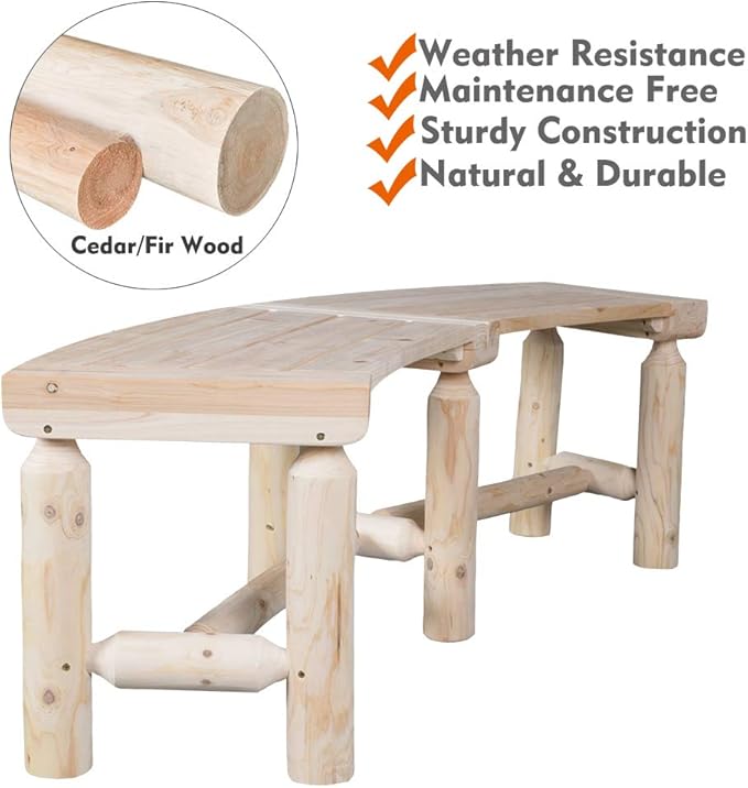Curved Fire Pit Bench - Solid Wood Backless Outdoor Seat for Patio, Garden, Deck & Tree Surround, Rustic Log Style Circular Seating 40"-55" W×14" D×16.5" H, Natural Finish