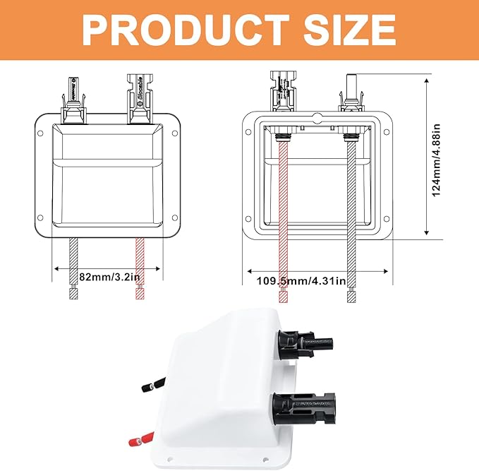 Solar Cable Entry Gland, 0.33ft 10AWG Soft Solar Extension Cable and Connector, UV Resistance Dual Cable Entry Gland Housing on Rv, Boat, Camper (10cm, White)