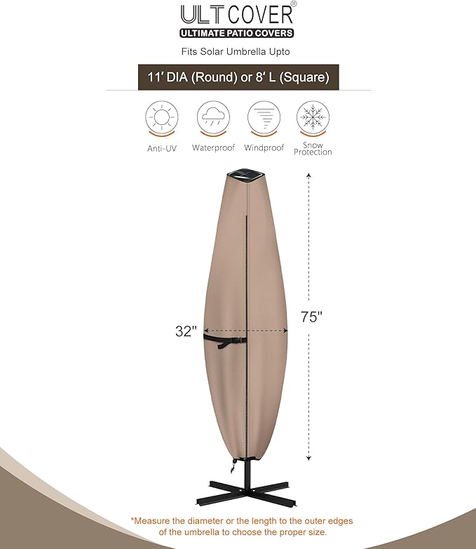 ULTCOVER Patio Parasol 600D Waterproof Clear Top Outdoor Umbrella Cover - Fits Solar Umbrella 8-11 Feet