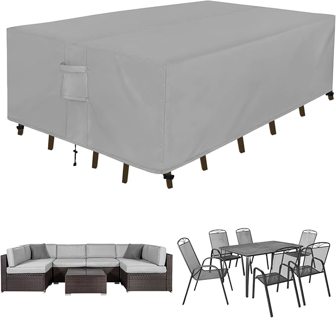 Easy-Going Rectangle Patio Furniture Cover Waterproof Outdoor Dining Table and Chair Cover Anti-UV Outside Sectional Sofa Set Covers (88"L x 58"W x 28"H, Grey)
