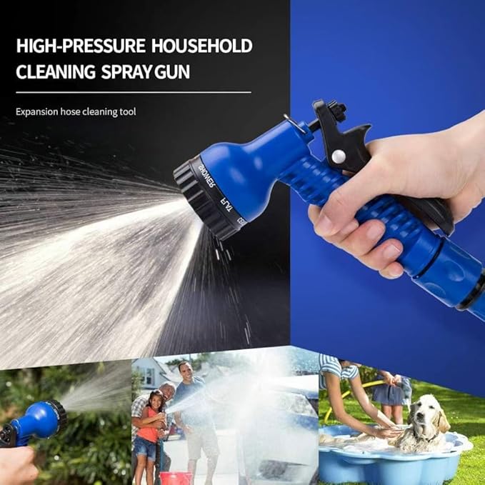 25FT Ultra-Flexible Garden Hose, No-Kink No-Twist Design with 7-Function Spray Nozzle, All-Weather Puncture Proof Lightweight Hose for Gardening, Patio and Car Wash(black+blue 25FT)