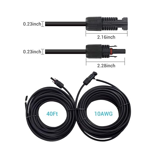 Renogy 30FT 10AWG Male&Female Extension Cables Solar Panel and Controller Connector Adaptor Wire, 30FT 10AWG, Black
