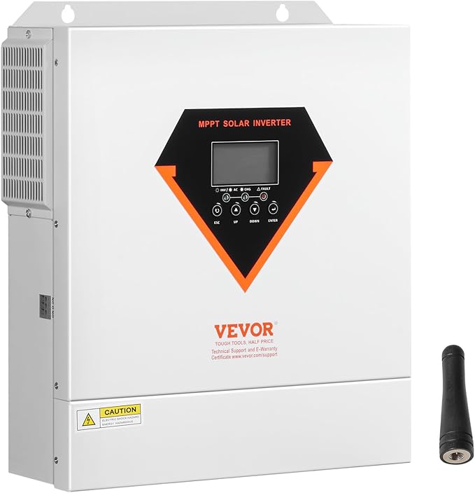 VEVOR Hybrid Solar Inverter, 3000W, Single Phase Pure Sine Wave Power Inverter, 24V DC to 110/120V AC, with Built-in 100A MPPT Solar Charge Controller, for Off-Grid System Lead Acid Lithium Battery