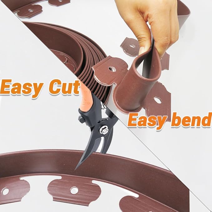 Landscape Edging 2in x 66FT Garden Edging Kit with 120 Spikes (66feet-Brown)