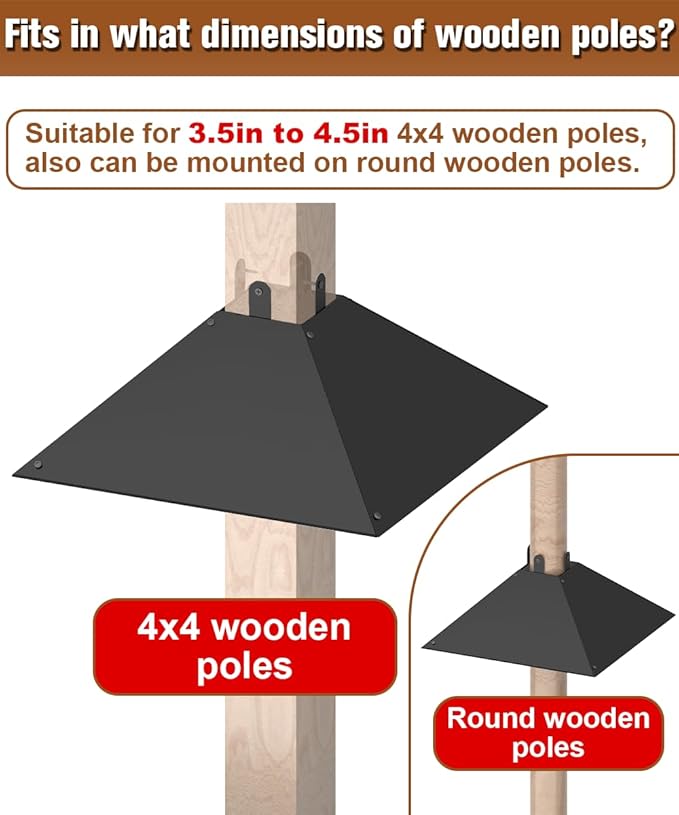 Queension Metal Squirrel Baffle for 4x4 Post, 17 Inch Squirrel Proof Baffles for Bird Feeder Poles, Outdoor Guard for Wooden Pole to Deter Raccoons from Bird Houses, 1 Pack