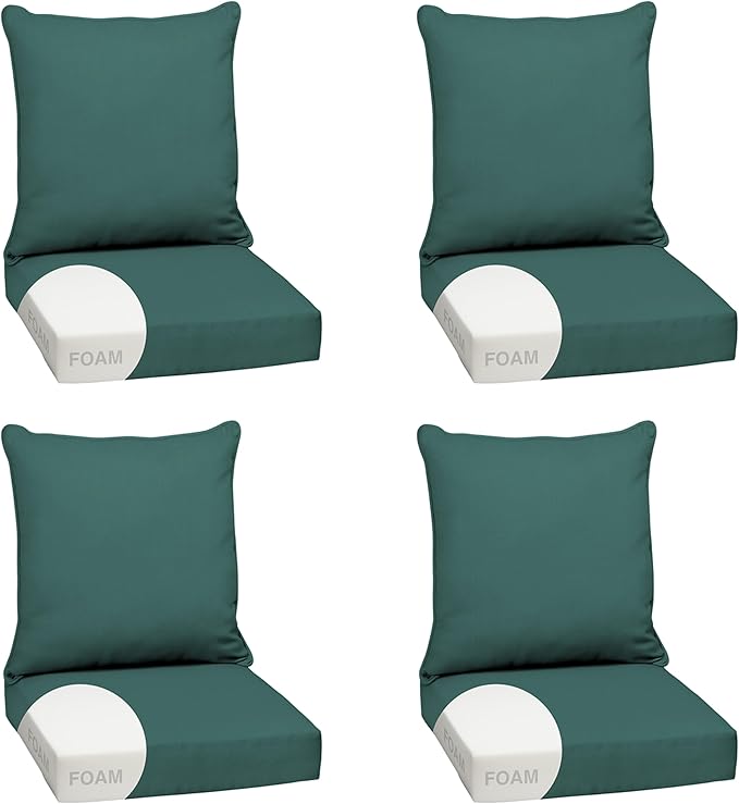 Arden Outdoor Foam Deep Seat Cushion Set (4-Pack), 24x24, Premium High-Density Foam, Never Flattens, Weather-Proof for Patio Chair Sofa Couch, Peacock Blue Green Texture