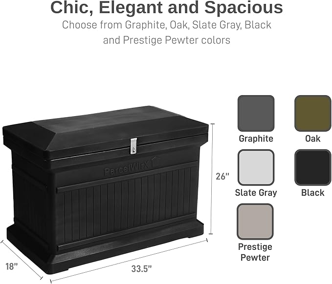 RTS Home Acccents ParcelWirx Premium Horizontal Delivery Box Storage Cabinet with Hinged Lid, 33.5" x 18" x 23.2", Black