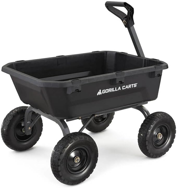 Gorilla Carts 7GCG-NF Heavy-Duty Poly Dump Garden Cart with No-Flat Tires, 7 Cubic Feet, 1200-Pound Capacity, Black, Amazon Exclusive