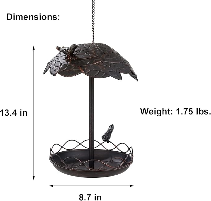 Jemeni Metal Bird Feeders for Outdoors Hanging, Bronze | Heavy Duty Decorative Bird Feeder Tray for Outside