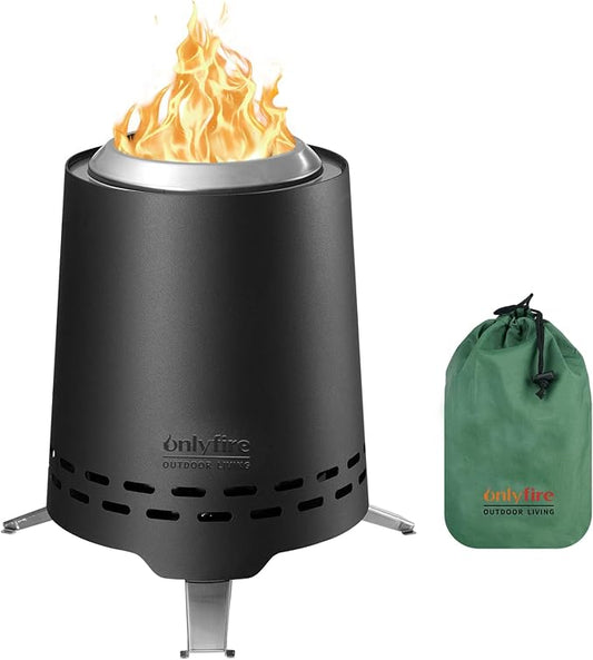 Smokeless Fire Pit with Carrying Bag & Top Bracket, 9” Portable Tabletop Fireplace, Wood Burning Camping Stove for Patio Backyard RV Tailgating, Stainless Steel, Black FP046