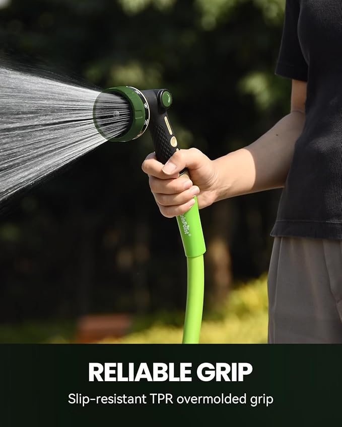 RAINPOINT Garden Hose Nozzle Heavy Duty - 100% Metal Thumb Control Spray Nozzles for Garden Hose High Pressure, 10 Patterns Water Hose Nozzle for Car Wash, Watering Lawn and Pets, Bottle Green