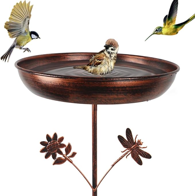 DREAMSOUL 34 Inch Height Bird Bath Stake, Vintage Bird Bath for Outside 13" Dia Birdbath for Garden Patio Decor
