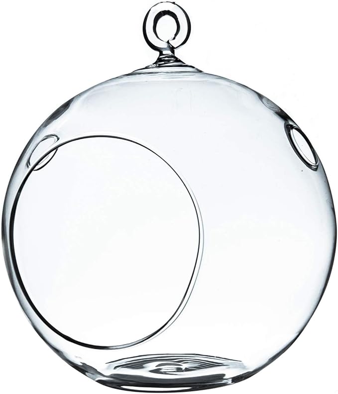 WGV Hanging Terrarium Globe, Width 5", Height 6", DIY Air Succulent Planter, Clear Glass Vase Orb with Flat Bottom, Candle Holder for Windowsill Outdoor Garden Decor, 1 Piece