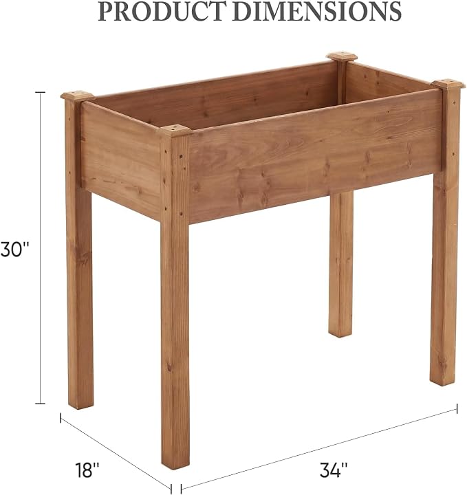 Simple Deluxe Raised Garden Bed with Legs, 34x18x30 Inch Wooden Planter Box with Liner, Elevated Outdoor Garden Box for Patio, Balcony & Backyard Use, Brown