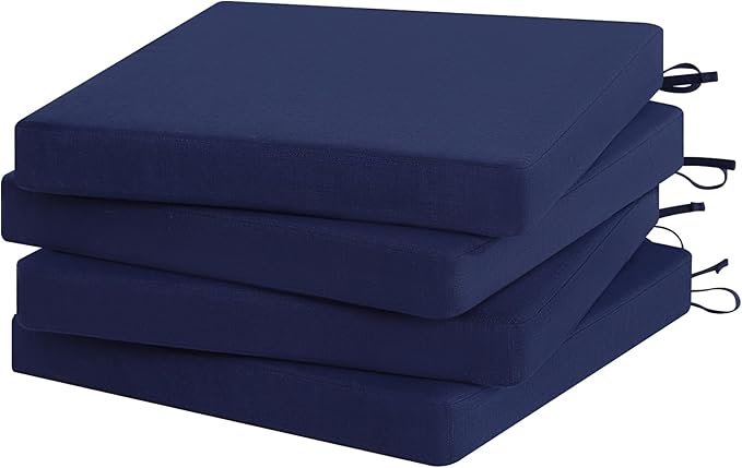 Favoyard Outdoor Chair Cushion Set of 4 Rainproof & Color Fade Resistant 19 x 19 x 2 in Square Corner Patio Furniture Cushions with Waterproof Hidden Zipper Attach Ties for Dining Table Chairs Seats