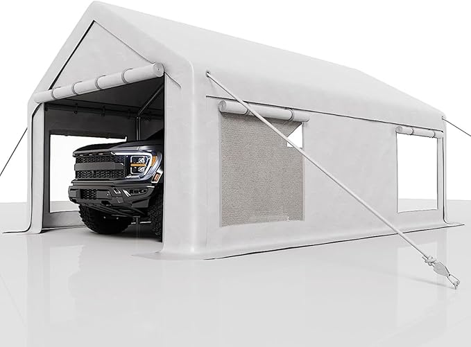 Carport Canopy, 10 x 20ft Garage Tent Shelter Tarp, Heavy-Duty Carport Canopy with Roll-Up Windows & Doors, Removable Sidewalls Car Canopy, Car Tent Waterproof for Cars, Boats, Trucks