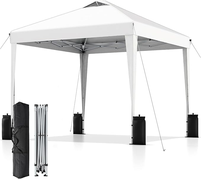 SANWAY 10x10 Pop Up Canopy Tent, One Push Setup, Heavy Duty Portable for Beach Camping Parties with Vents - Snow White