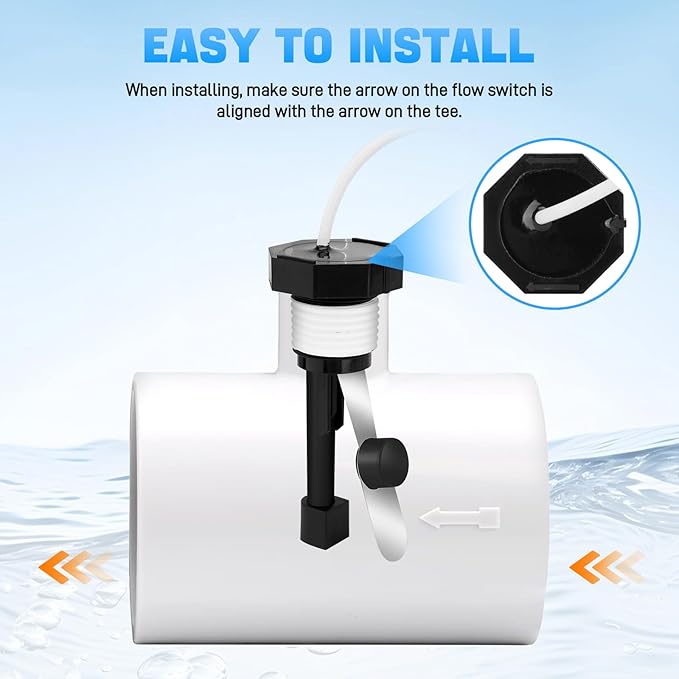 Upgraded GLX-FLO-RP Pool Flow Switch Assembly Compatible with Hayward Goldline Aqua Rite Salt Chlorine Generator System, Flow Sensor with 15ft Cable (Metal Probe)
