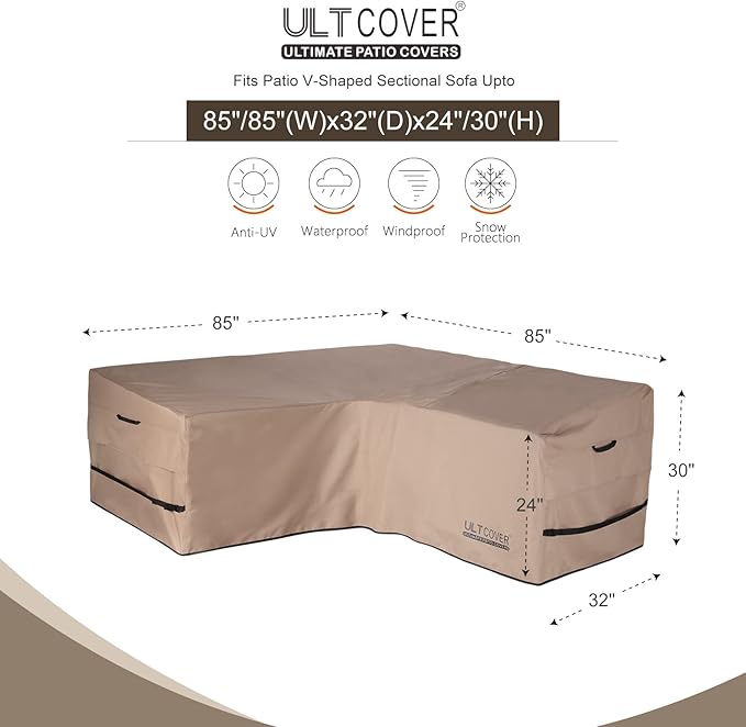 ULTCOVER Patio V-Shaped Sofa Cover Waterproof for 5-Seater Outdoor Sectional Furniture Couch 85 inch Wide