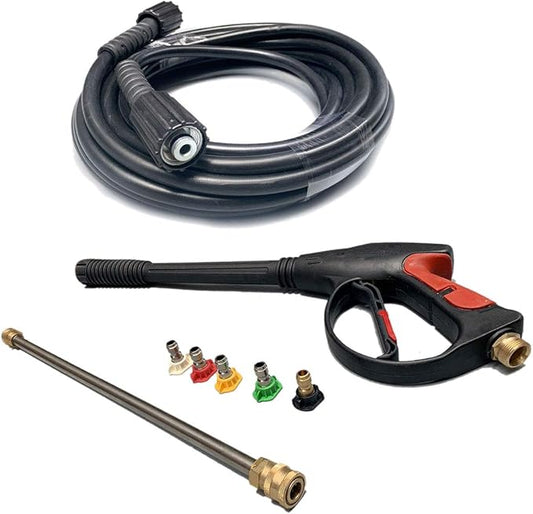 8-Part Pressure Washer Gun Replacement Kit, 5 Quick Connect Spray Nozzles, 3600PSI Power Washer Gun, 26Ft 3000PSI Hose, 19" Jet Wand, Pressure Washer Parts
