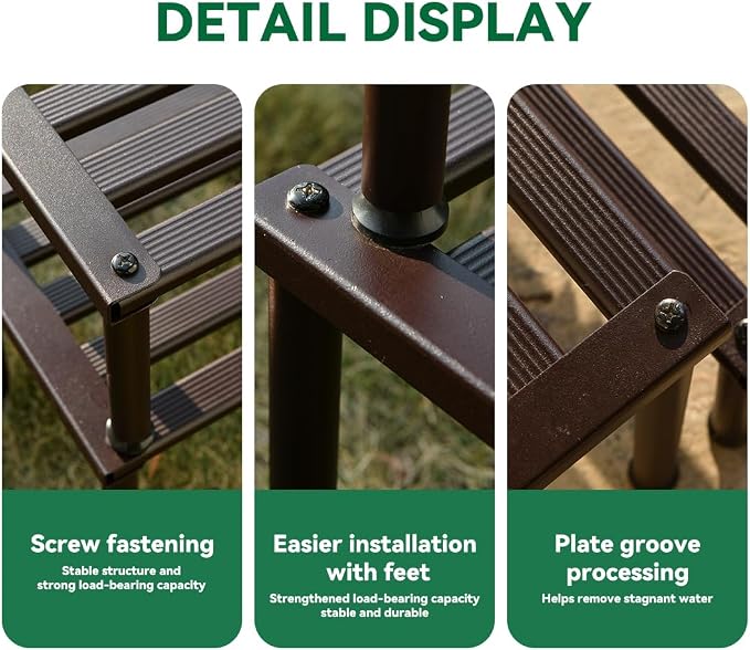 Metal Plant Stand, Rust-proof Aluminum Display Rack, Plants Display Stands Decoration Racks for Living Room Garden Balcony Patio (Ebony, 42.5Inch Low Leg)