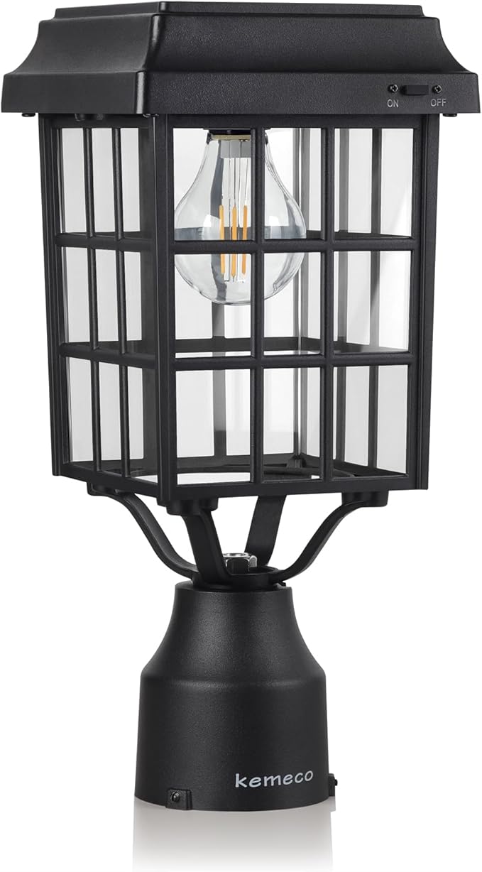 ST4329Q-A Solar Post Light Squared Frame Exterior Waterproof Led Fixture for Outdoor Garden Street Post Pole Yard Driveway Walkway Entryways (Flat Roof)