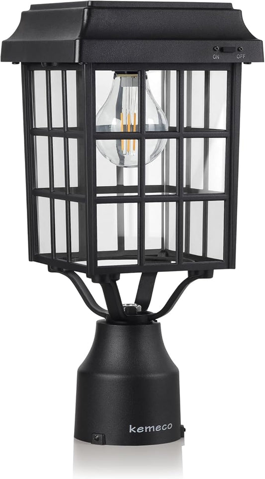 ST4329Q-A Solar Post Light Squared Frame Exterior Waterproof Led Fixture for Outdoor Garden Street Post Pole Yard Driveway Walkway Entryways (Flat Roof)