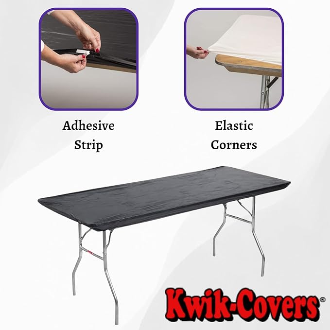Kwik-Covers 6' Rectangle Plastic Table Covers 30" x 72", Bundle of 5 (Black)