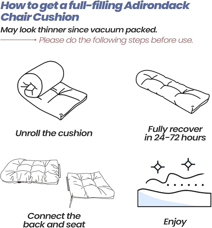 Crestlive Products Adirondack Chair Cushion, Outdoor Rocking Chair Cushion Water Resistant 50x20x4 Inch, High Back Thick Patio Replacement Cushion, Light Gray