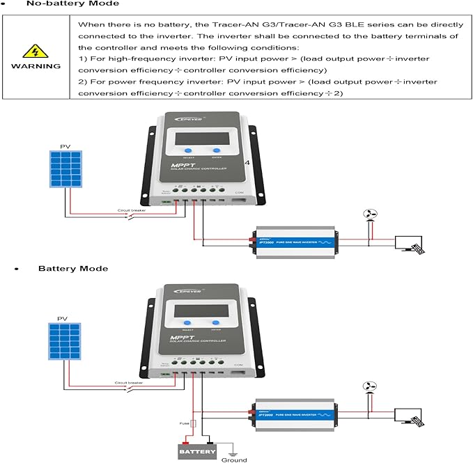 EPEVER 20A MPPT Solar Chagre Controller 12V 24V Auto, Max PV 100V Solar Panels Power 260W/520W Charger Regulator Tracer2210AN-G3 for Lead Acid, Lithium Battery