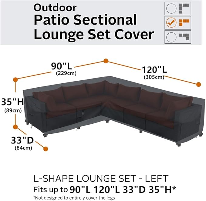 Heavy Duty Outdoor Sectional Sofa Cover, 90"X120" Waterproof 600D Patio Furniture Covers, Lawn Patio Couch Protector(Storm Grey, L-Shaped-Left Facing-90 x120)